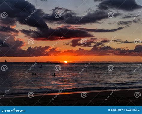 Waikiki Beach Sunset , Hawaii Stock Image - Image of hawaii, beach ...