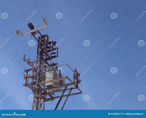 Electric Pole, Electrical Transformer and Installation Stock Photo ...