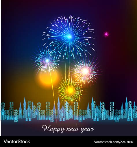 Happy new year with fireworks background Vector Image