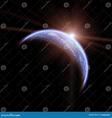 Earth from Space with Sunrise Stock Illustration - Illustration of ...