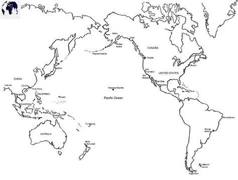 Printable World Map with Pacific Ocean in PDF