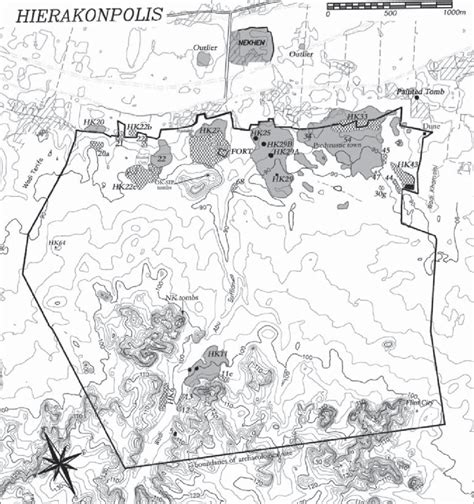 Map of Hierakonpolis showing the location of cemeteries and settlement ...