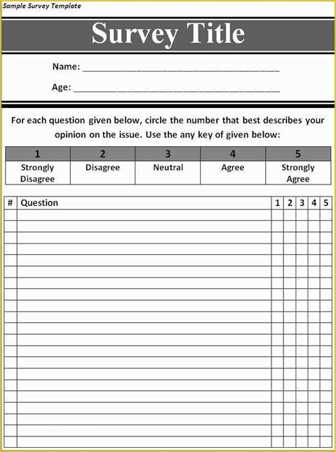 Free Printable Survey Template Of 33 Free Questionnaire Templates Word ...