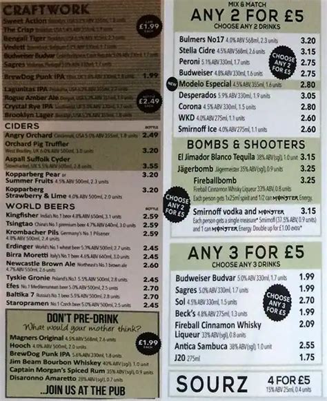 Wetherspoons Food Menu