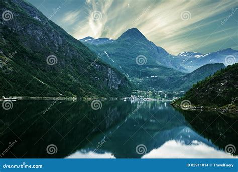 Sunset Over Sea and Mountain, Norway Fjords Stock Photo - Image of land ...