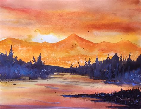 Sunset. Watercolor. 40x30cm : r/Art