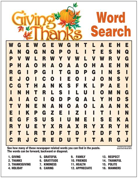 Thanksgiving Word Search Pdf Printable - Word Search Maker