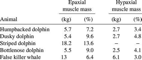 Epaxial and hypaxial muscle mass with percentages of total body mass ...