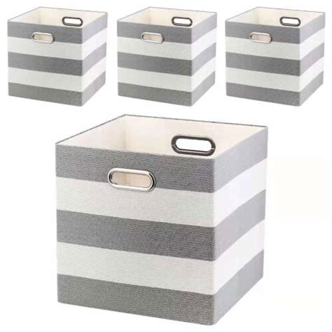 Posprica 12 x 12 Inch Square Collapsible Storage Cube, Grey Striped (4 ...