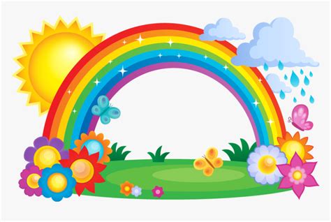 Rainbow Cloud Clip Art - Rainbow With Sun And Clouds, HD Png Download ...