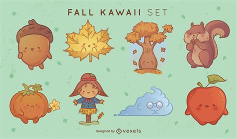 Kawaii Autumn Characters Set Vector Download