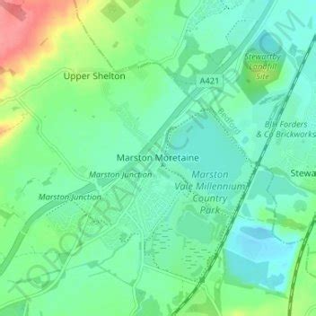 Mapa topográfico Marston Moretaine, altitude, relevo