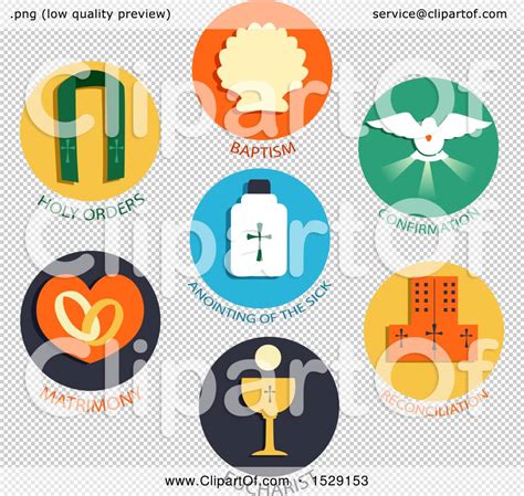 Clipart of Seven Sacraments Icons of a Catholic Church, Baptism ...