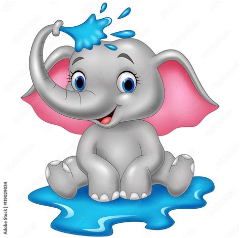 Cartoon funny elephant spraying water Stock Vector | Adobe Stock