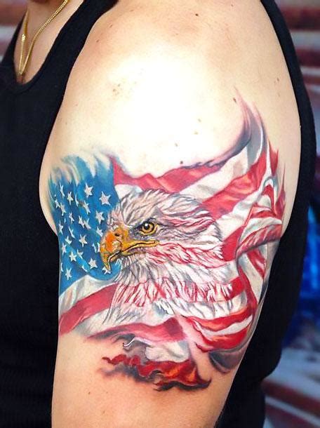 Eagle American Flag Tattoo on Shoulder Tattoo Idea