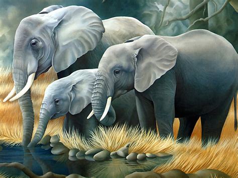 Elephant Family Painting Wallpaper | Free HD Image