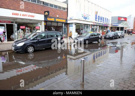 Flooding in Biggin Street Loughborough after heavy rain Stock Photo - Alamy