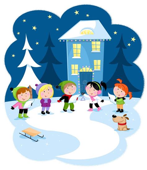 Winter Kids Singing Silent Night Song. Stock Vector - Illustration of ...