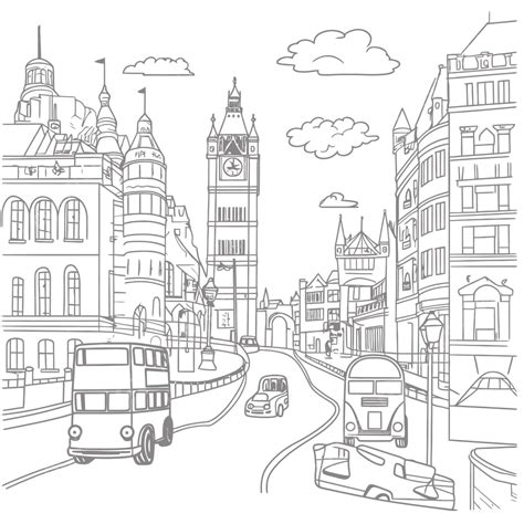 City Street In London Coloring Pages Outline Sketch Drawing Vector ...