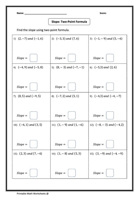 Slope: Two-Point Formula Worksheet printable pdf download