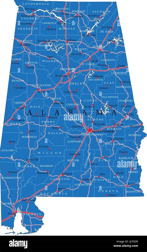 Detailed map of Alabama state,in vector format,with county borders ...