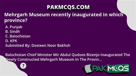 Mehrgarh Museum recently inaugurated in which province? - PakMcqs