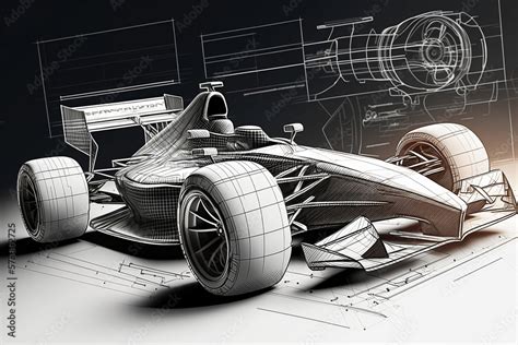 Formula car technology wireframe sketch perspective back view. Formula ...