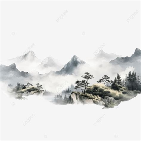 Landscape Of Mountain With Misty Gentle Illustration Drawing Digital ...