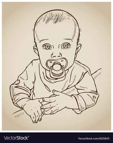 Baby with a pacifier drawing Royalty Free Vector Image