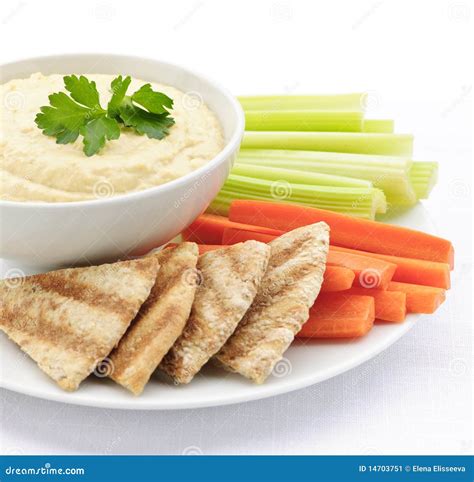 Hummus With Pita Bread And Vegetables Stock Image - Image: 14703751