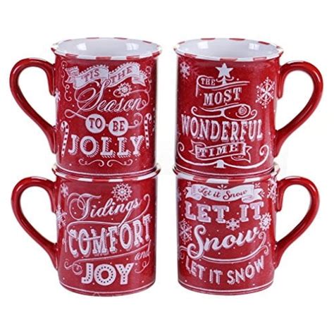 Certified International Chalkboard Christmas Mugs (Set of 4) 16 oz Red ...