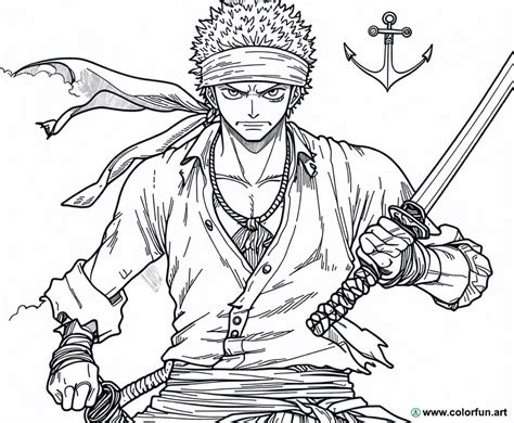 Zoro coloring page in One Piece Download or Print for free