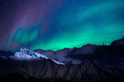 Northern Lights Night Sky Mountains Landscape 4k, HD Nature, 4k ...