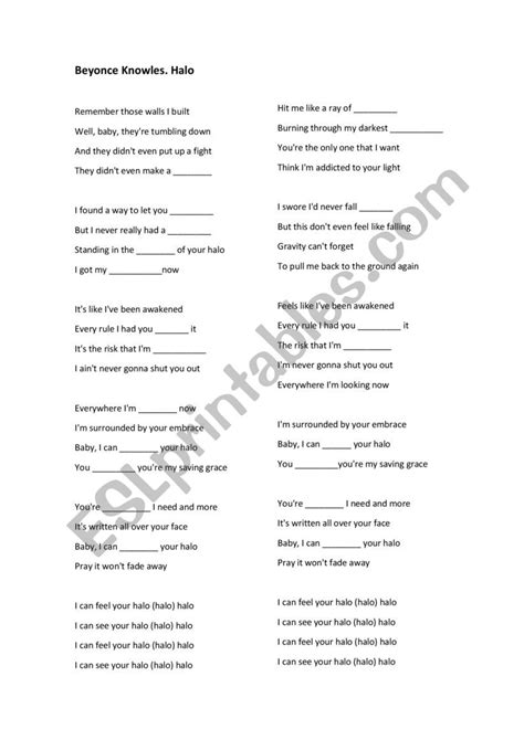 Halo by Beyonce knowles - ESL worksheet by gaelmi80