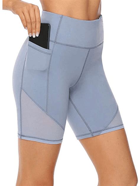 Womens Plus Size Yoga Shorts Summer Seamless Pocket Casual Running ...