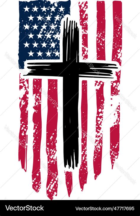 Christian cross on grunge american flag Royalty Free Vector