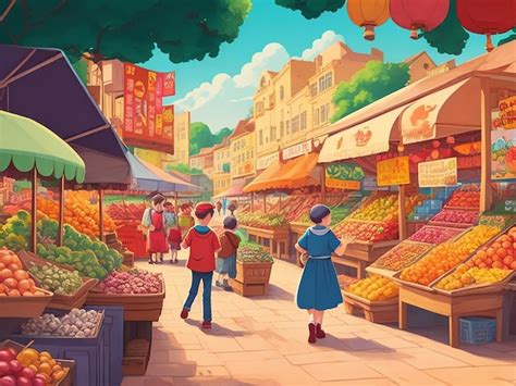 Premium AI Image | Traditional Market cartoon illustration