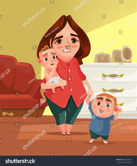 Sad Unhappy Tired Mother Character Many Stock Vector (Royalty Free ...