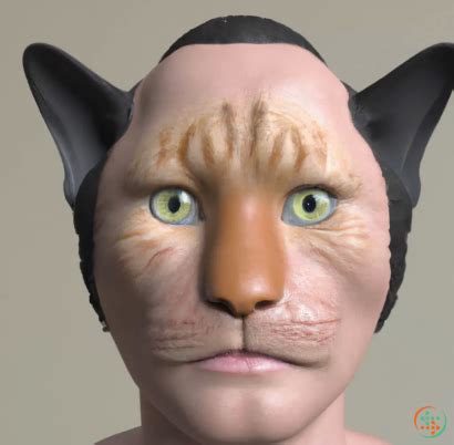 3D Rendering Of Human Cat Mix Head | Artificial Design