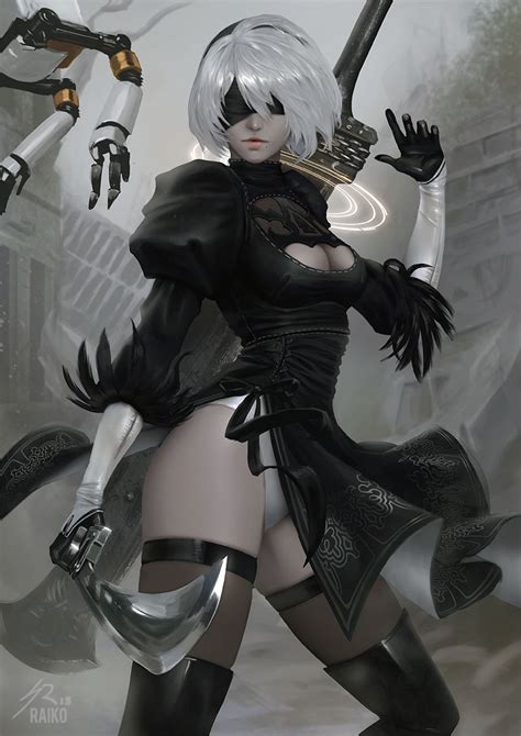 YoRHa No.2 Type B (2B) with sword: game fan-art [Artist: Raikoart ...