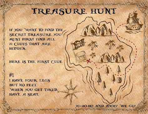 Printable Treasure Hunt Map and Clues, Scavenger Hunt, Birthday ...