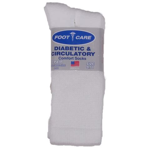 Foot Care Men's Diabetic Crew Socks 2-Pack White