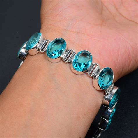 Blue Topaz Bracelet Blue Topaz Gemstone Handmade 925 Sterling - Etsy