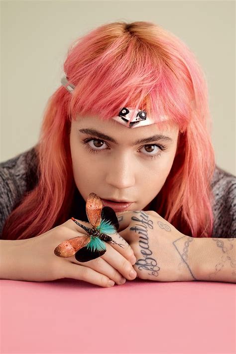 HD wallpaper: Grimes, singer, tattoo, butterfly, face, closeup, pink ...