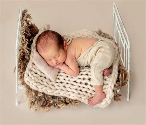 Funny Newborn Sleeping on Tiny Bed Stock Image - Image of infant, dream ...