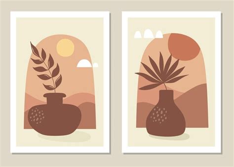 Premium Vector | Art landscape wall set. abstract landscape