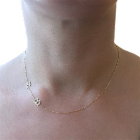 14K Gold Asymmetrical Diamond Double Initial Necklace – Nana Bijou