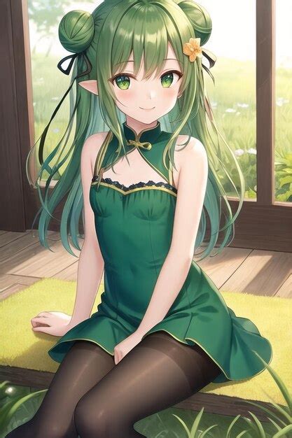 Premium AI Image | Anime girl in a green dress