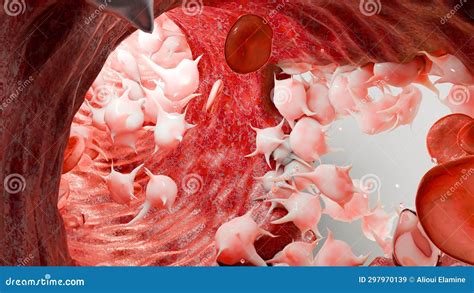 Hemostasis. Red Blood Cells And Platelets In The Blood Vessel ...