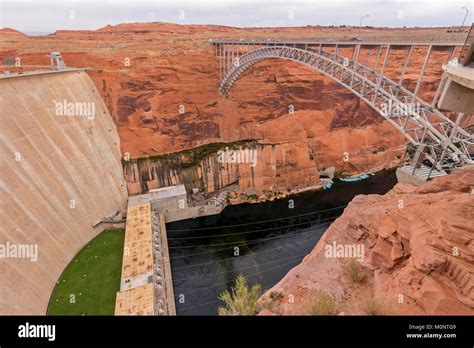 The Glen Canyon Dam, Glen Canyon Dam Bridge and Lake Powell near Page ...